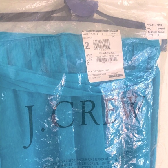 J. Crew Teal Blue Silk Chiffon Voletta Strapless Knee Length Dress, 2 / XS - Picture 6 of 8